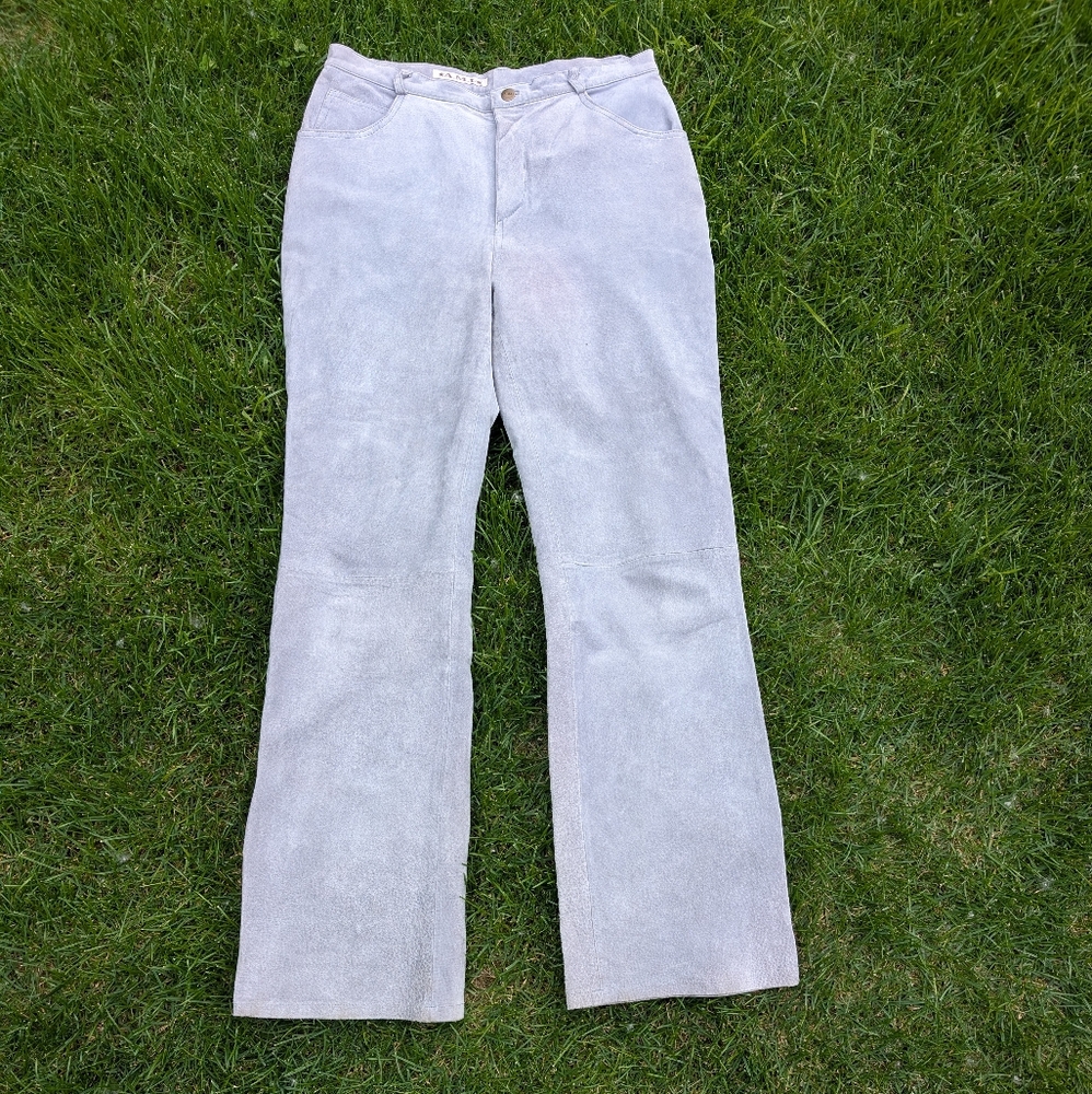 A.M.I. Women’s Suede Leather Pants Size 10 Blue